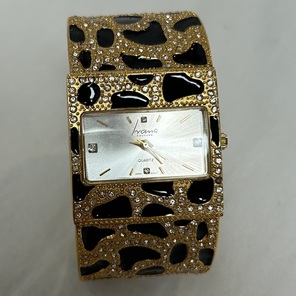 Irana Cheetah Bling Cuff Women’s Watch – Gold Tone, Crystal Accents - Picture 1 of 2